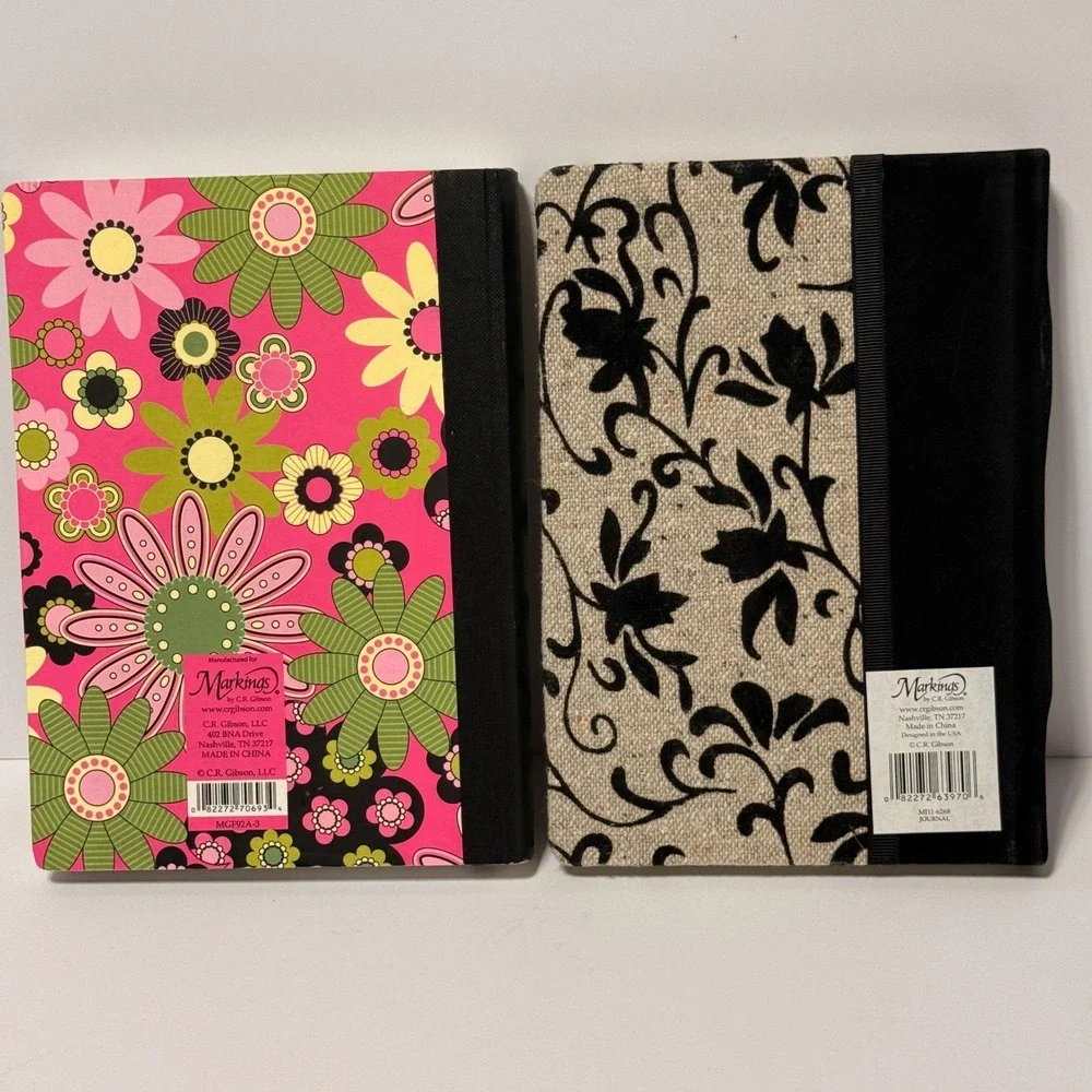 Markings C.R. Gibson Journals‎ Set of 2 Floral & Damask Ruled Lined Notebooks